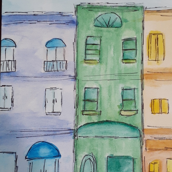 Apartments Watercolor Painting 8x10 Original Art - Picture 2 of 2